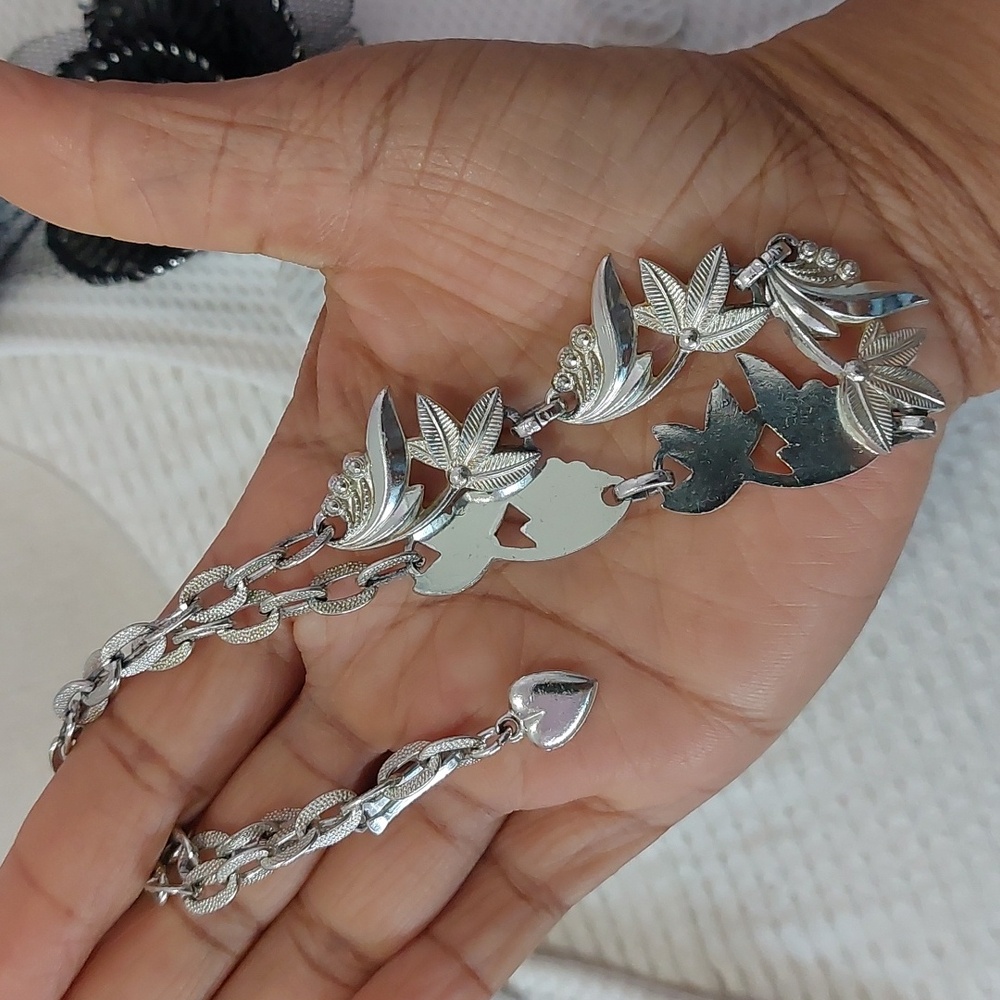 Vintage Signed Germany Multi Texture Silver Tone Leaf Vine Choker Necklace - Picture 6 of 8